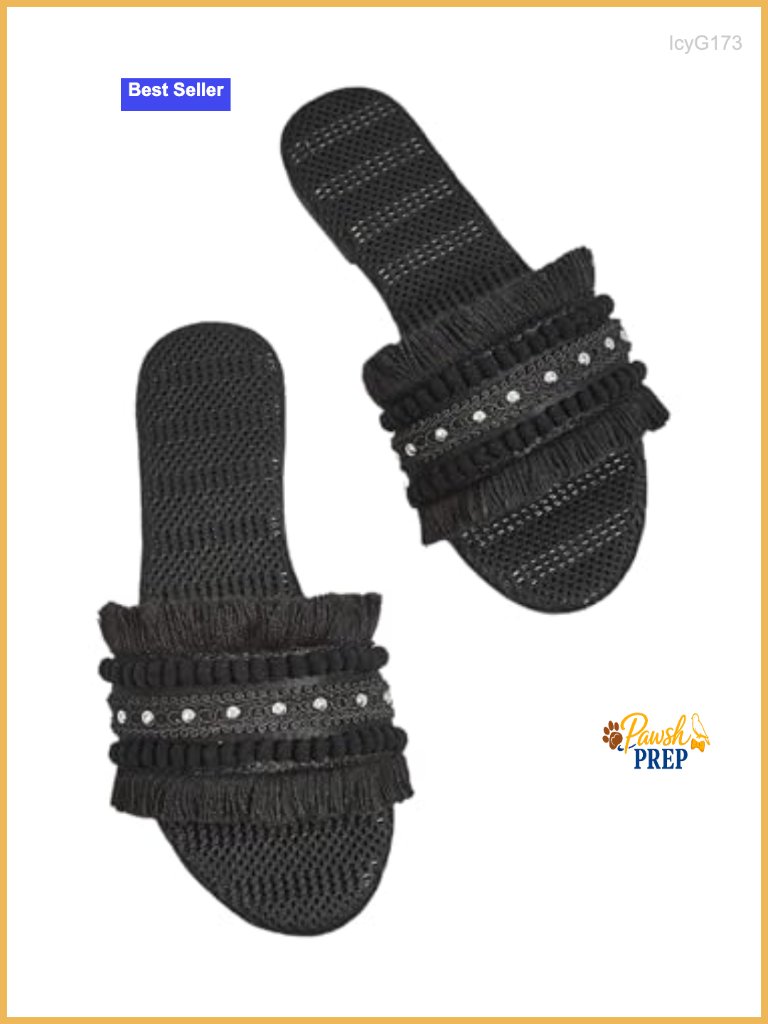 Crochet Fringe Straw Flat Sandals Open Toe Slip On